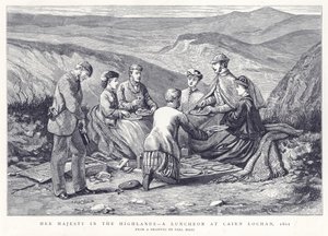 Hendes Majestæt i højlandet - En frokost i Cairn Lochan, 1861 af English School