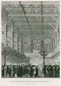 Hendes Majestæt prorogerer Parlamentet, House of Lords af English School