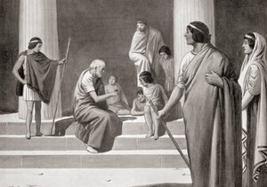 Heraclitus spiller på terninger med drenge for at vise sin foragt for de sædvanlige mænds erhverv, fra Hutchinson