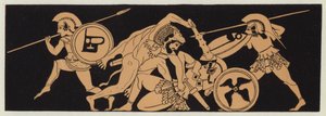 Herkules tager bæltet af Penthesilea, dronningen af amazonerne (farvelitografi) af English School