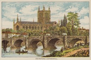Hereford Cathedral (farvet gravering) af English School