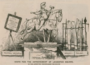 Hinweise zur Verbesserung des Leicester Square durch den Künstler, der die Statue weiß gestrichen hat