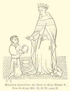 Hoccleve presenting his Book to King Henry V  af English School