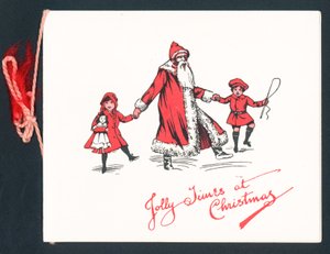 Holder i hånd med julemanden, julekort af English School