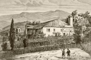 Hus i Casdemiro, Galicia, Spanien (litho) af English School