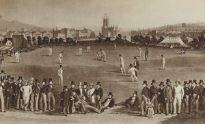 Hvordan de spillede cricket, da dronning Victoria var ung (litho) af English School