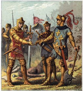 Hundredårskrig: Slaget ved Poitiers (1356). Kongen af Frankrig John II den Gode (1319-1364) erkendte sit nederlag og gik til Edward Plantagenet af England (Edward af Woodstock Brackembury) af English School