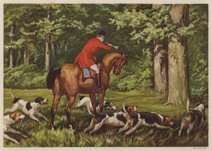 Jagt med hunde (farve litho) af English School