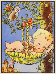 "Hush-a-Bye Baby on the tree top" (farvelitografi) af English School