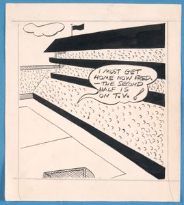 Ich muss jetzt nach Hause, Fred - die zweite Halbzeit läuft im Fernsehen!, Zeichnung veröffentlicht im London Evening Standard, April 1956