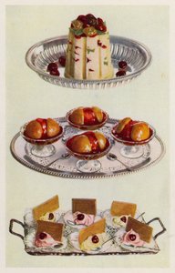 Ice Pudding; Peches Melba; Cream Ices (farvelitografi) af English School