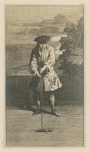 Illustration, der viser en mand, der spiller kroket af English School