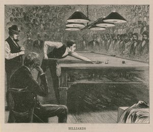 Illustration, der viser mænd, der spiller billard af English School