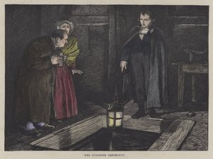 Illustration til Oliver Twist (farvet gravering) af English School