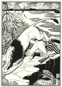 Illustration til The Adventures of Baron Munchausen (gravering) af English School