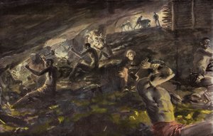 I en Transvaal guldmine (farve litho) af English School