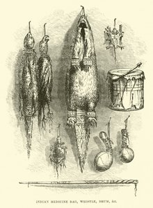 Indisk medicintaske, fløjte, tromme osv af English School