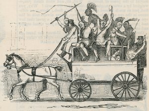Indianere fra Ojibbeway-stammen i en London-bus af English School