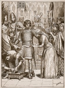 Indvielse i Ridderordenen, illustration fra Cassells Illustrated History of England (sepiafoto) af English School
