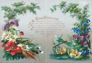 Insekter og blomster, julekort af English School