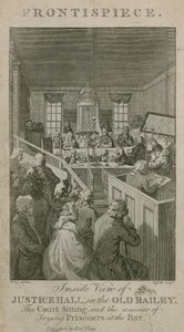 Indefra af Justice Hall i Old Bailey, retsmødet og måden at retsforfølge fanger i baren af English School