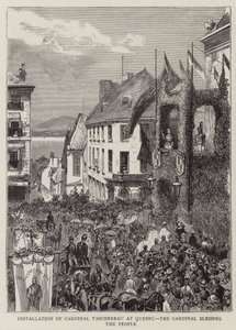 Installation af kardinal Taschereau i Quebec, kardinalen velsigner folket (gravering) af English School