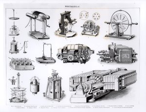 Instrumenter vedrørende opdagelse og brug af elektricitet, fra 1 til 15, nr. 1 Electrophorus; No.2 kondenserende elektroskop; No.3 Leyden Krukke og Pith Balls; nr. 4 Cylindrisk friktionsmaskine; Nr.5 af English School