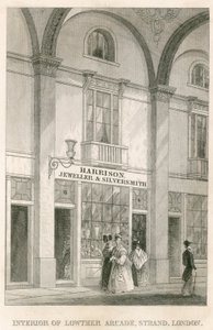 Interiør af Lowther Arcade, Strand, London, med Harrison, juveler og sølvsmed