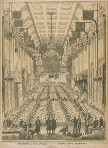 Interiør af Guildhall under den store borgerbanket, 9. november 1837 af English School