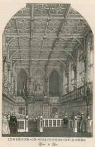 Interiør af House of Lords, Westminster, London, fra baren af English School