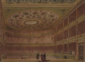 Interiør af Theatre Royal, Drury Lane, set fra scenen, ændret og dekoreret af Robert og James Adam af English School