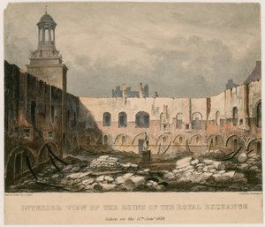 Indvendigt billede af ruinerne af Royal Exchange, London, taget den 11. januar 1838 af English School