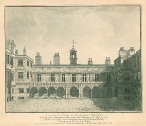 Indvendig udsigt Somerset House, The Strand, London; baseret på et tryk tegnet af W Moss i 1777 af English School