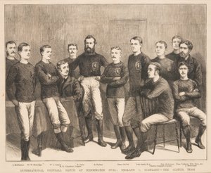 International fodboldkamp på Kennington Oval: England vs. Skotland - The Scotch Team, fra The Graphic, 1879 af English School