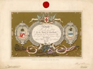 Invitation til en banket i Guildhall, London, den 9. november 1853 af English School