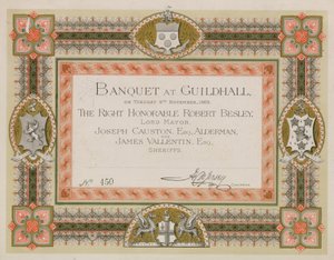 Invitation til en banket i Guildhall, London, den 9. november 1869 af English School