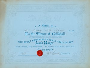 Invitation til middag i Guildhall, London, den 8. december 1852 af English School