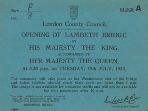 Invitation til åbningen af Lambeth Bridge af English School
