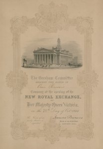 Invitation til åbningen af den nye Royal Exchange, London, af Hendes Majestæt Dronning Victoria den 28. oktober 1844 af English School