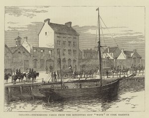 Irland, losser last fra det boykottede skib "Wave" i Cork Harbor (gravering) af English School