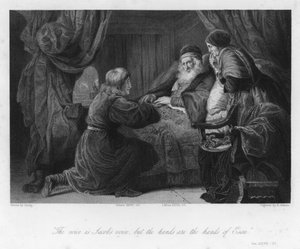 Isaak segnet Jakob, Genesis XXVII, 22 (Gravur) von English School