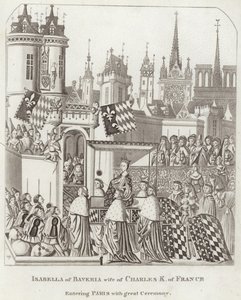 Isabella af Bayern, hustru til Charles K. af Frankrig, der går ind i Paris med stor ceremoni af English School