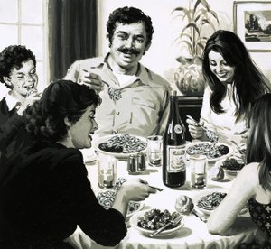 Italiensk familie spiser spaghetti til middag af English School