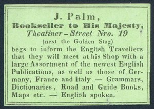 J Palm, Boghandler til Hans Majestæt, Fagkort af English School