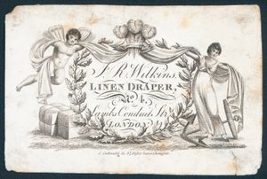 J R Wilkins, linned draper, trade card af English School