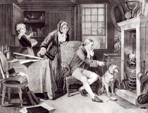 James Watt (1736-1819) Leger med Steam af English School