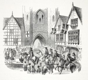 James the Firsts Indgang til byen Chester, pub. 1800-tallet (stålgravering) af English School