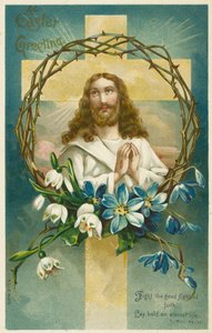 Jesus Kristus, kors og tornekrone (chromolitho) af English School