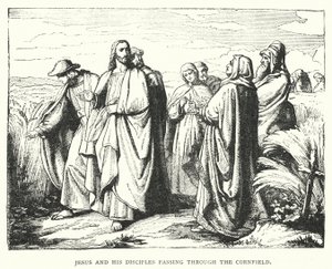 Jesus og hans disciple går gennem kornmarken (gravering) af English School