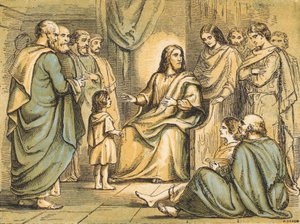 Jesus underviser sine disciple (farvet indgravering) af English School
